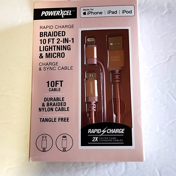 NIB POWERXCEL PINK RAPID GJARGE 10 FT CABLE FOR IPHONE/IPAD/IPOD - Picture 3 of 6